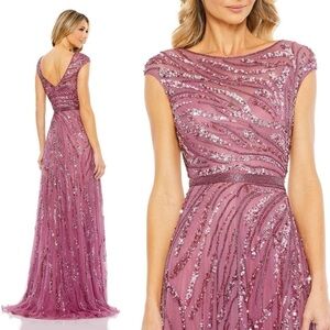 NEW $600 MAC DUGGAL 5445 MAUVE PINK EMBELLISHED EVENING GOWN SIZE 16